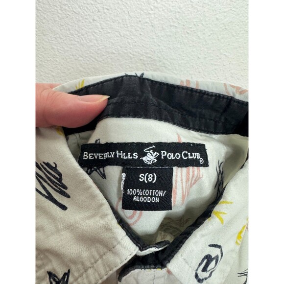 Beverly Hills Polo Club Boys Size 8 Printed Button Up Shirt Gray Short Sleeve - Picture 5 of 7